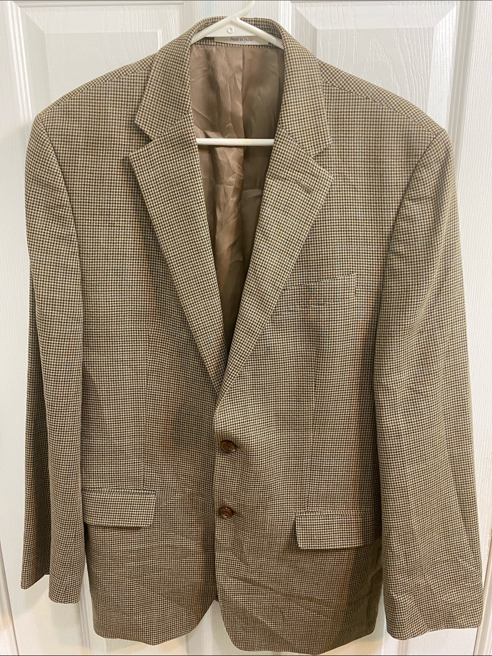 Lauren Ralph Lauren Brown Houndstooth Wool Silk Blazer Men Size 40R Luxury Bloke